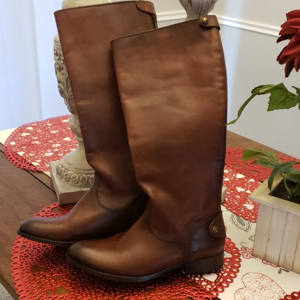 Frye vintage leather, back zip boots